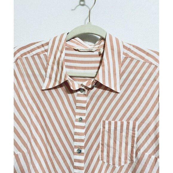 Soft Surroundings Top Womens Medium Striped Button Up Tunic Red Lightweight - Picture 3 of 8